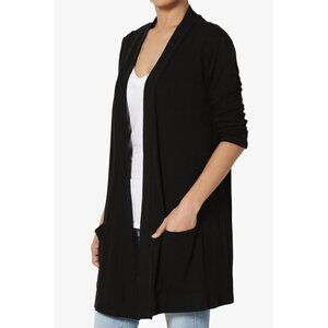 Long Sleeve Open Front Cardigan with Pockets Casual Layering Jersey Knit Duster